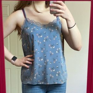 Hollister Blue Satin Lace Floral Tank